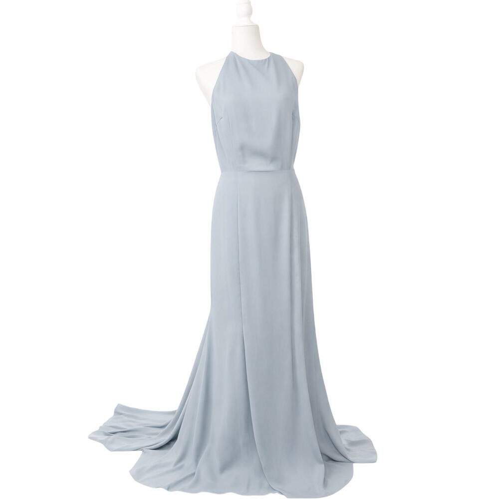 Jarlo Soft Gray Long High Neck Open Back Maxi Dress Bridal Gown Size 14 - Picture 3 of 8